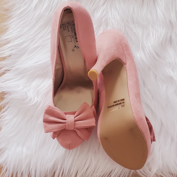 Qupid women pink high heel shoes with a bow - Picture 3 of 8